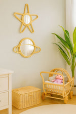 Rattan Star Wall Mirror – Boho & Space Kids Room Decor - Celestial Theme - Universe theme kids room