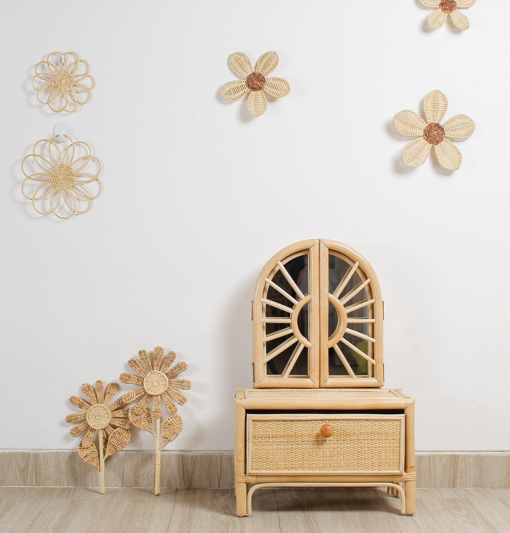 The Blooming Rattan Flower Stem – Handcrafted Boho Wall & Room Decor