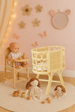 Rattan Doll Crib – Handmade Wicker Doll Bed, Boho Montessori Toy Bassinet for Girls