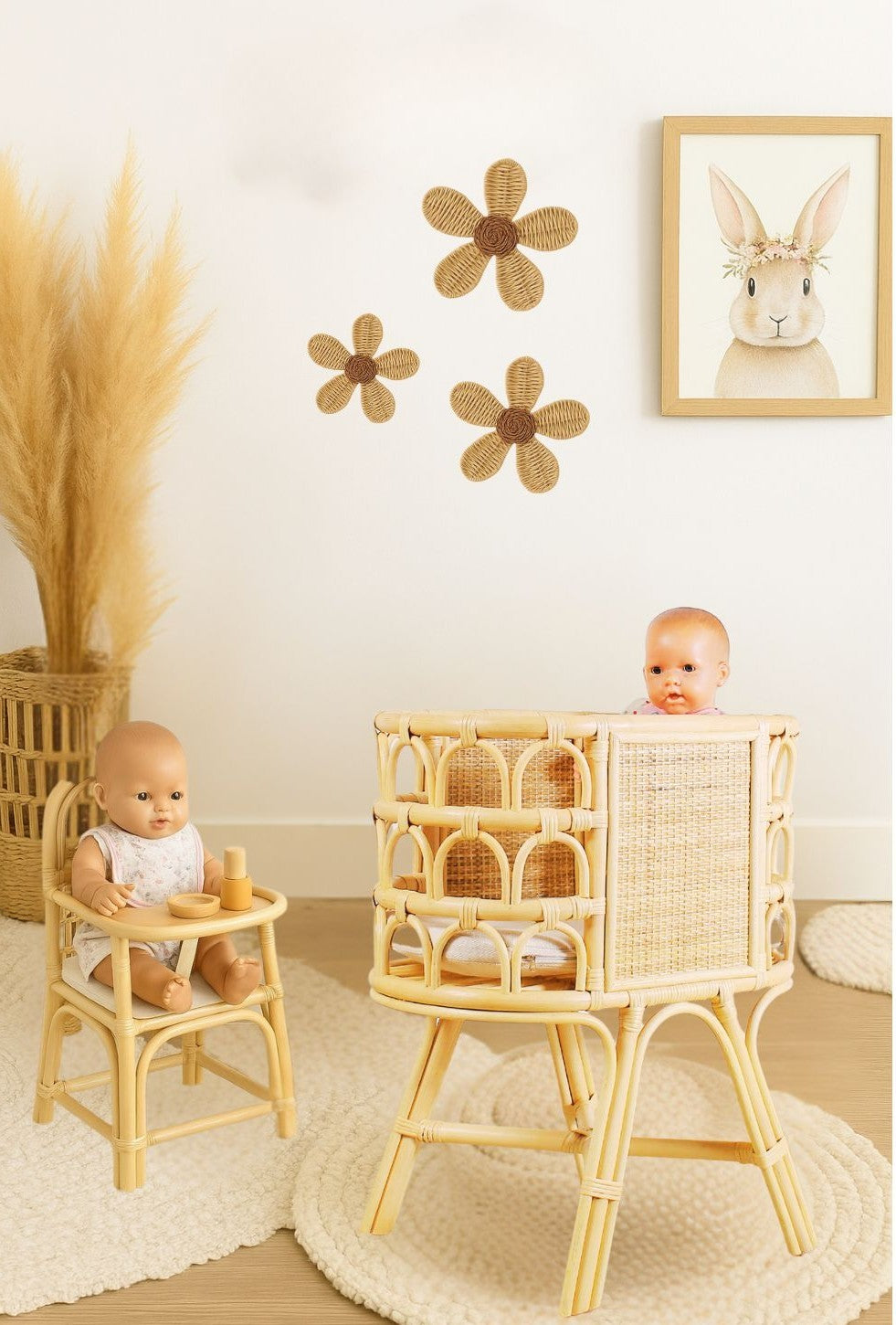 Rattan Doll Crib – Handmade Wicker Doll Bed, Boho Montessori Toy Bassinet for Girls