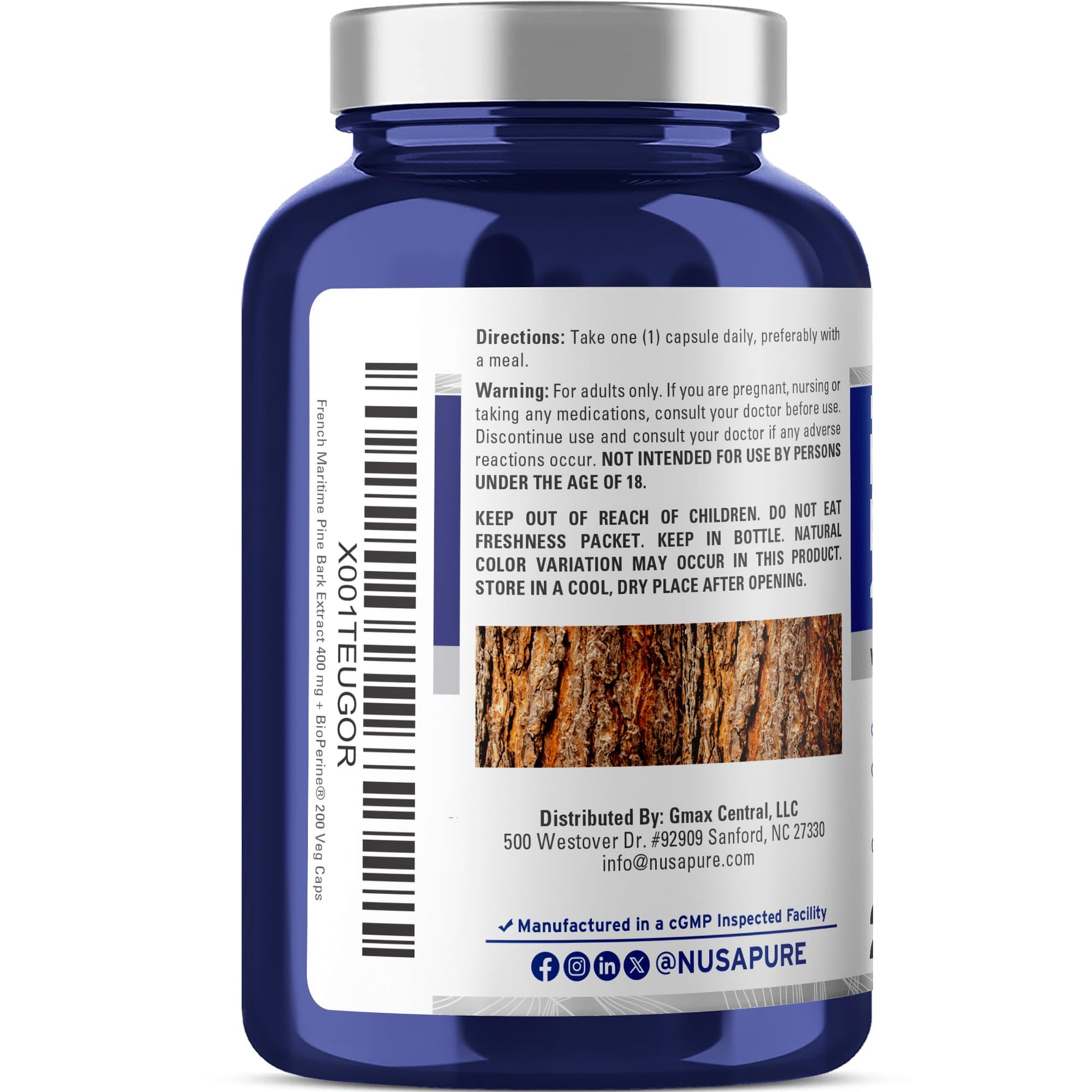 NusaPure French Maritime Pine Bark Extract 400mg per Veggie Caps 200-Day Supply Bioperine Non-GMO Vegan