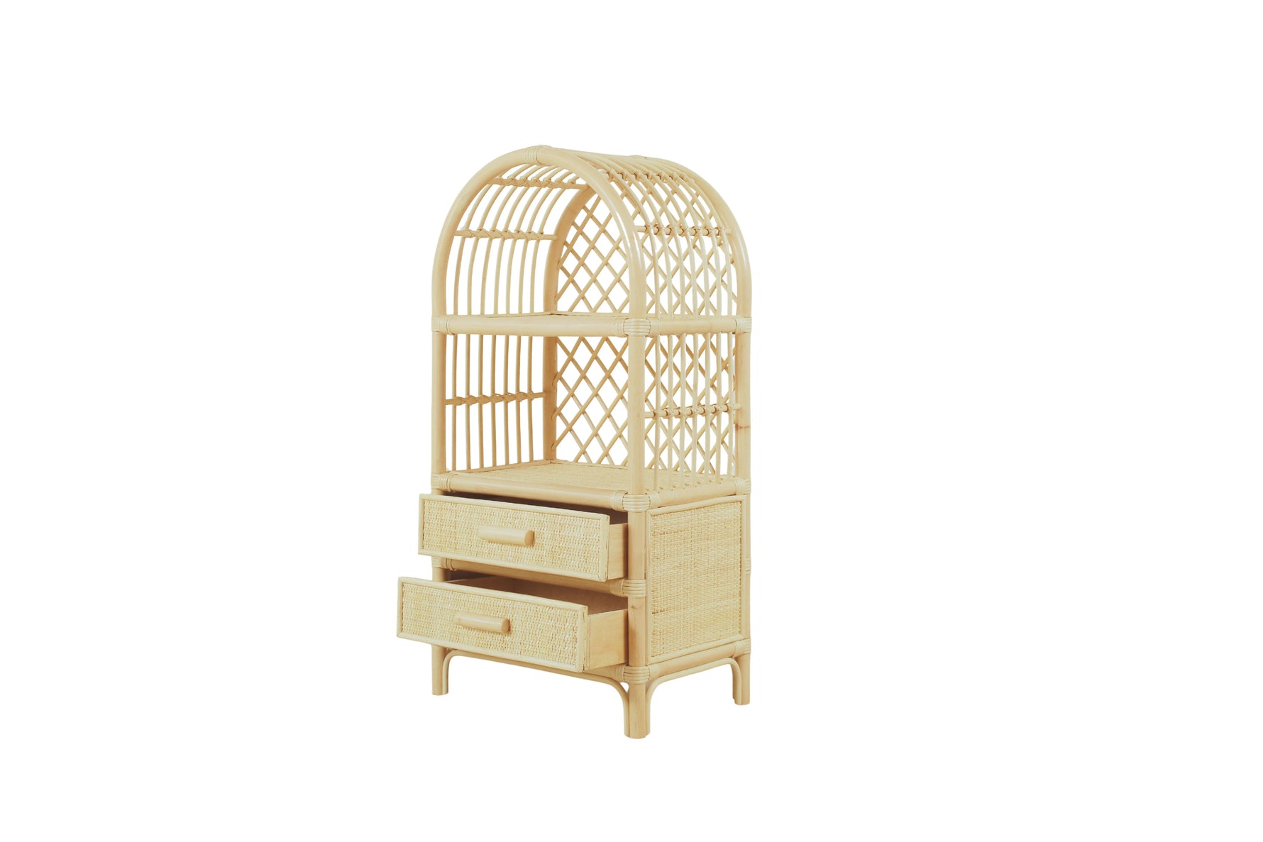 Boho Rattan Kids Bookshelf & Toy Storage | Montessori Doll Shelf – Eco-Friendly Nursery & Playroom Furniture