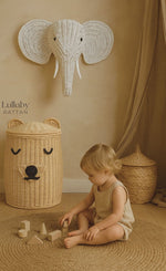 Rattan Bear Hamper Basket | Kids Toy Storage & Nursery Laundry Basket
