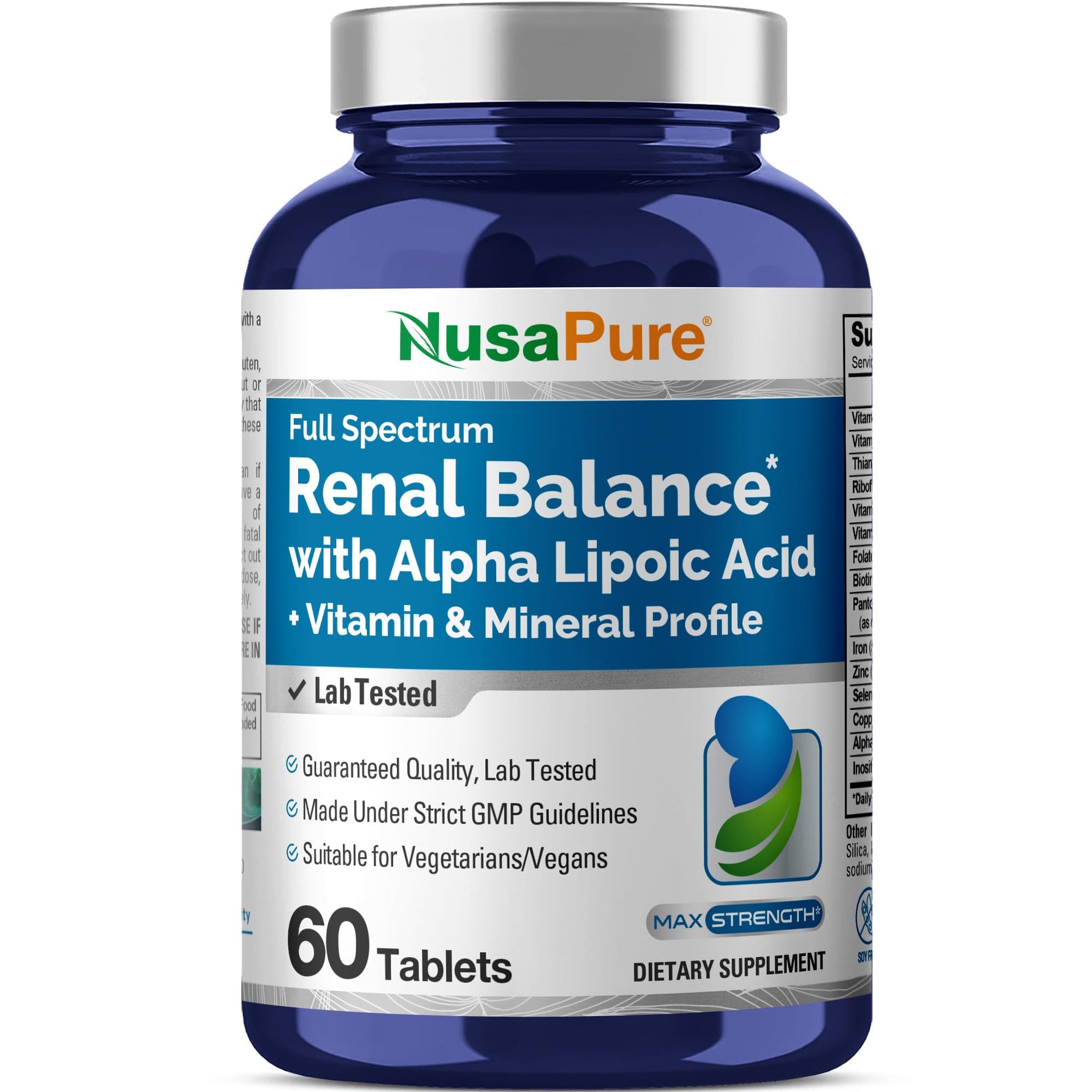 NusaPure Renal Balance with Alpha Liopic Acid Vitamin & Mineral Vegetarians, Non-GMO Per 60 Tablets