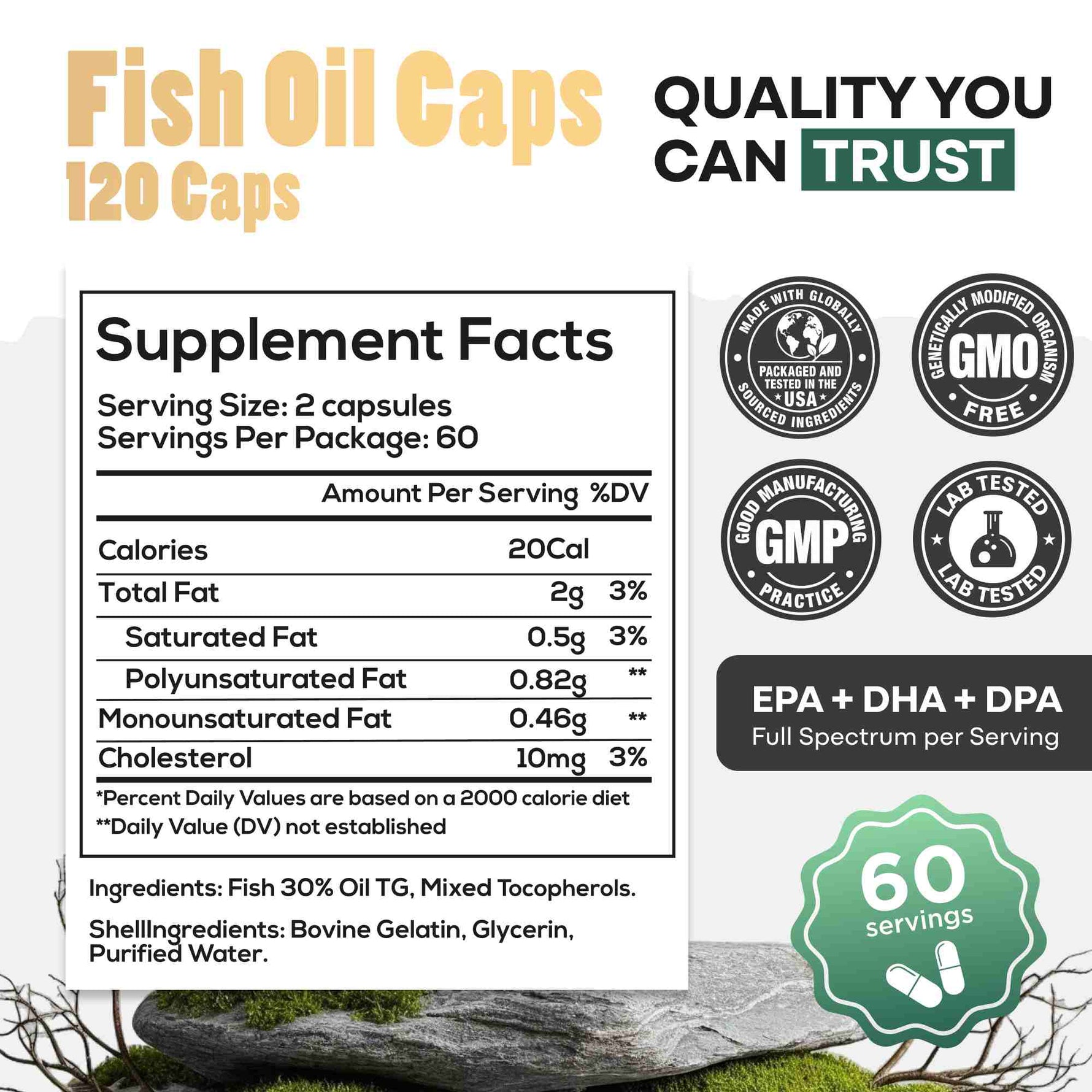 Wild Fish Oil Capsules, Omega-3 Blend, Sustainable, Pure, Third-Party Tested