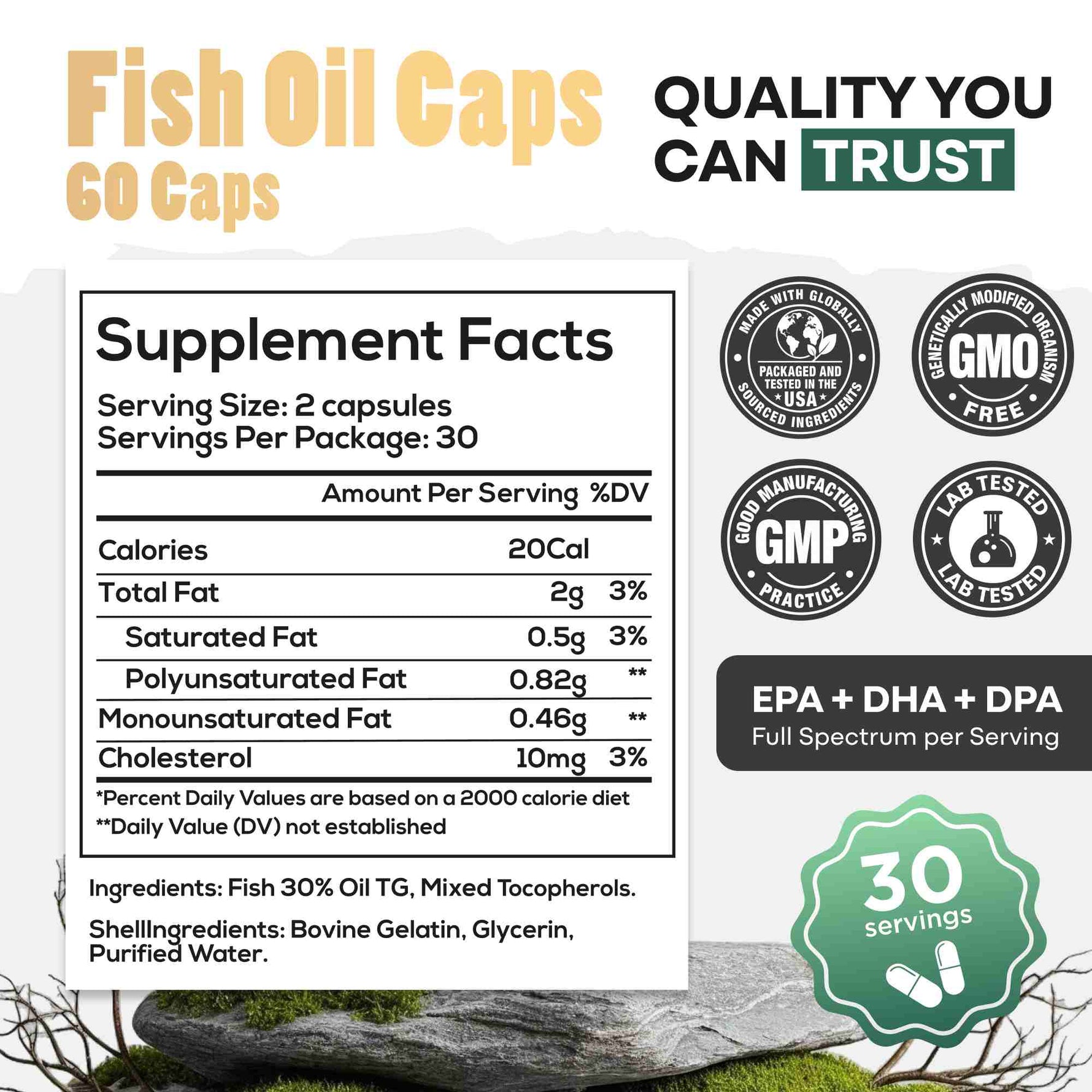 Wild Fish Oil Capsules, Omega-3 Blend, Sustainable, Pure, Third-Party Tested