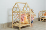 Rattan Doll Clothes Rack with Mini Hangers – Boho Pretend Play Closet for Girls