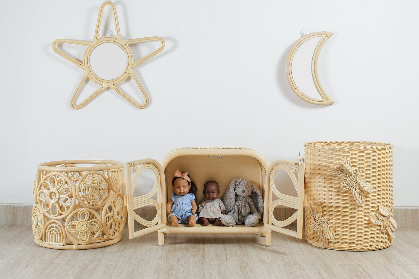 Rattan Star Wall Mirror – Boho & Space Kids Room Decor - Celestial Theme - Universe theme kids room