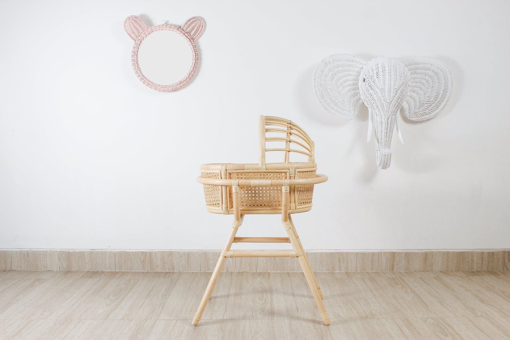 Kids Pink Rattan Teddy Bear Wall Mirror – Baby Girl Nursery & Kids Room Décor Gift