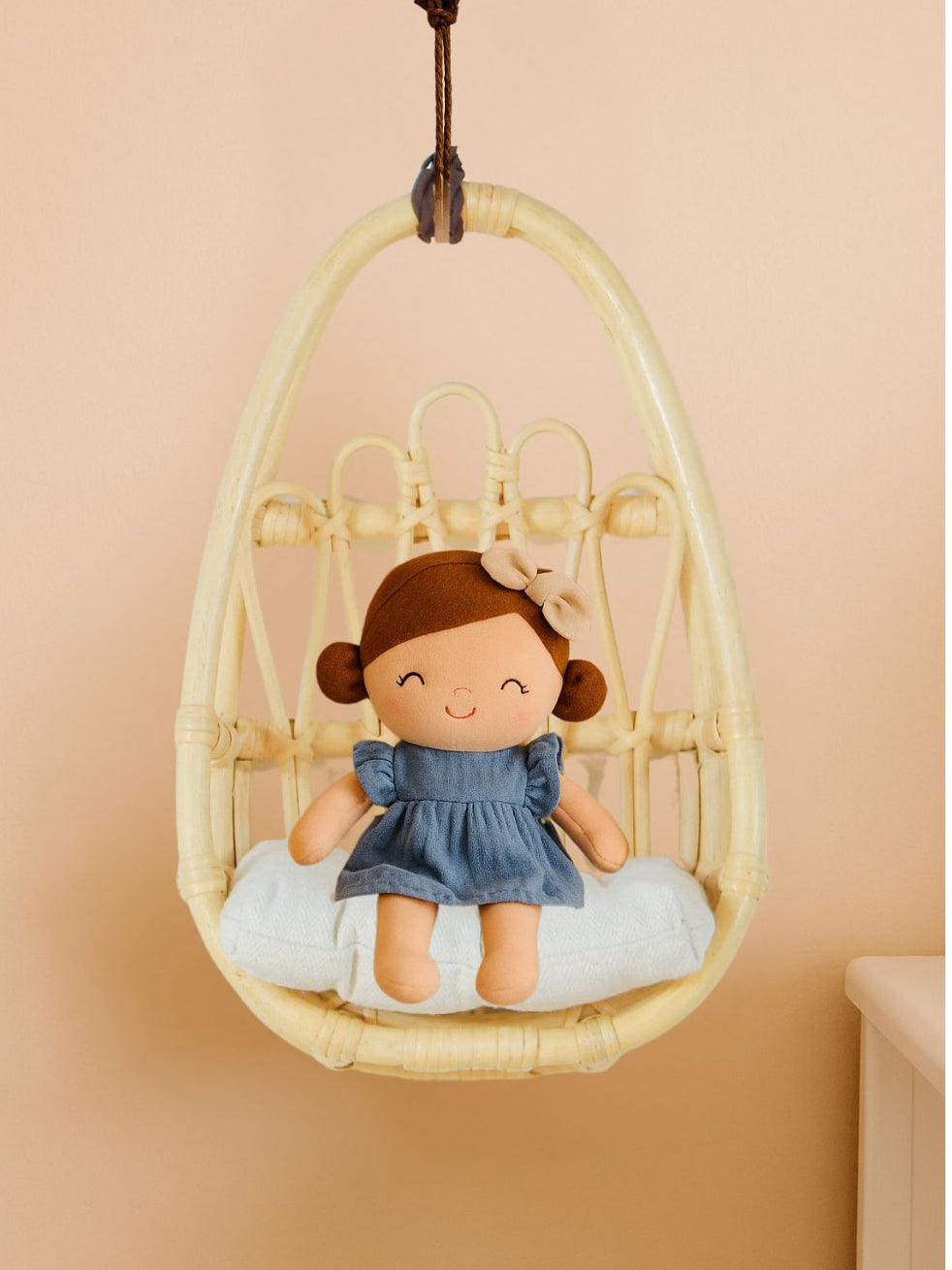 Boho Rattan Doll Wall Chair – Handwoven Nursery Wall Decor & Pretend Play Seat for Girls
