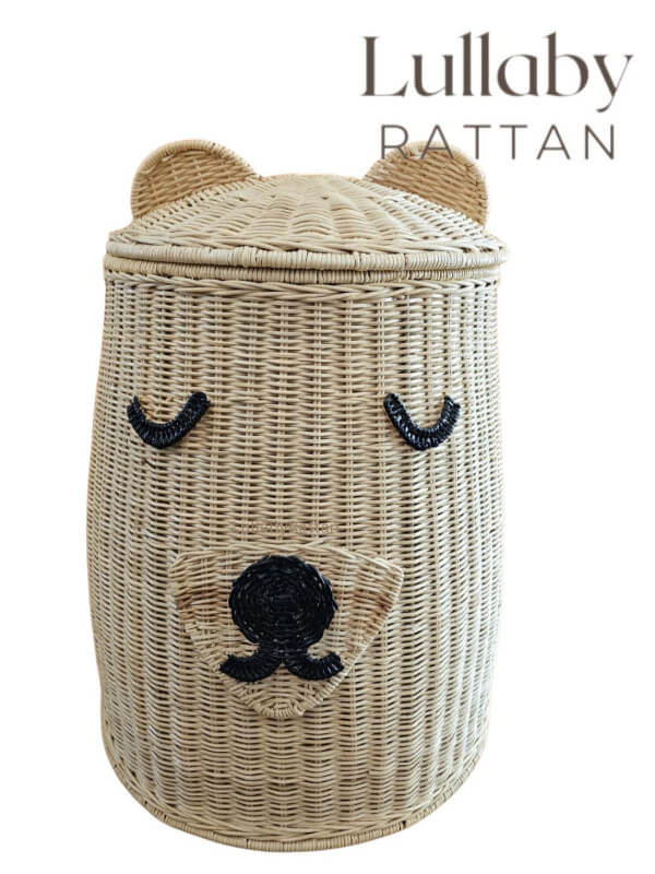 Rattan Bear Hamper Basket | Kids Toy Storage & Nursery Laundry Basket