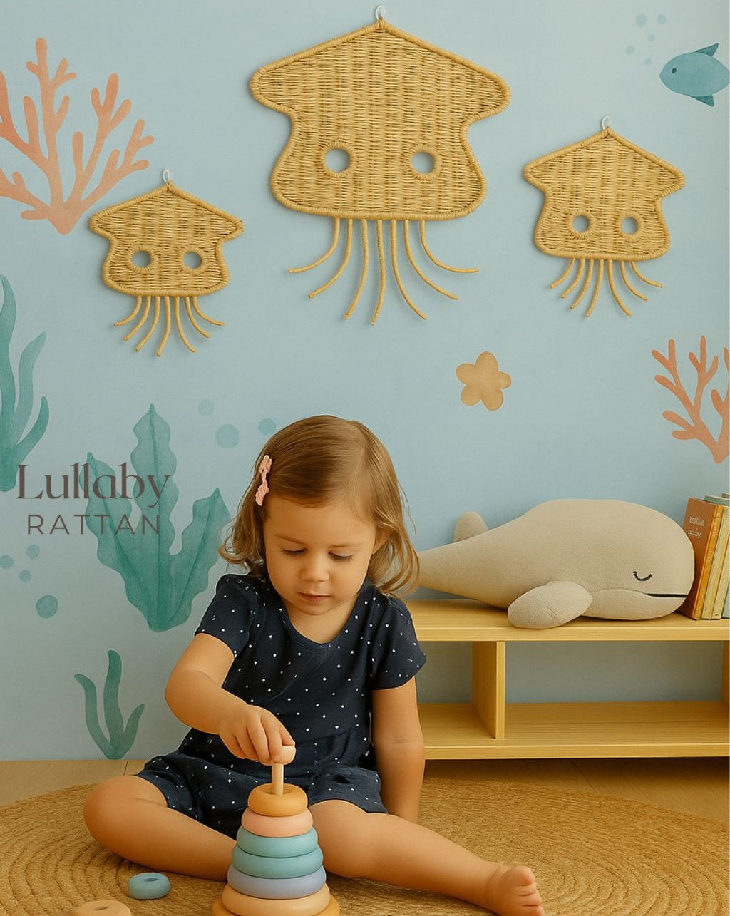 Rattan Jellyfish Wall Decor – Boho Coastal Nursery Wall Art