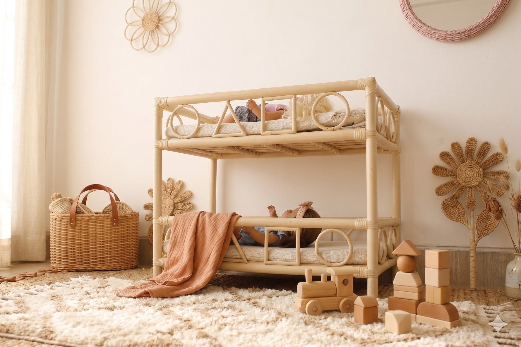 The Solstice Heirloom Rattan Doll Bunk Bed