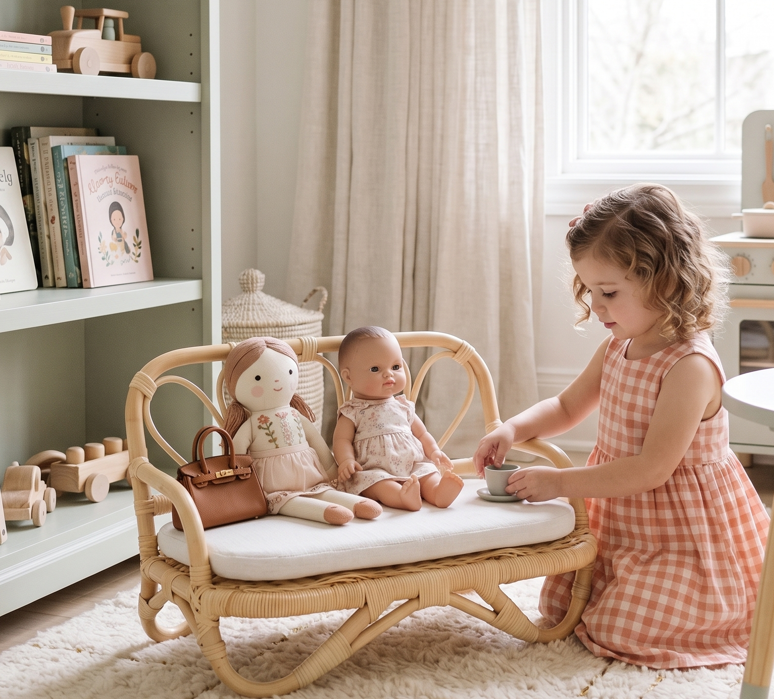 The Heirloom Doll Couch | Boho Montessori Doll Furniture | Eco-Friendly Pretend Play Sofa for Dolls