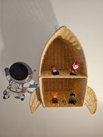 Rattan Rocket Ship Wall Shelf – Space Theme Kids Room & Nursery Décor