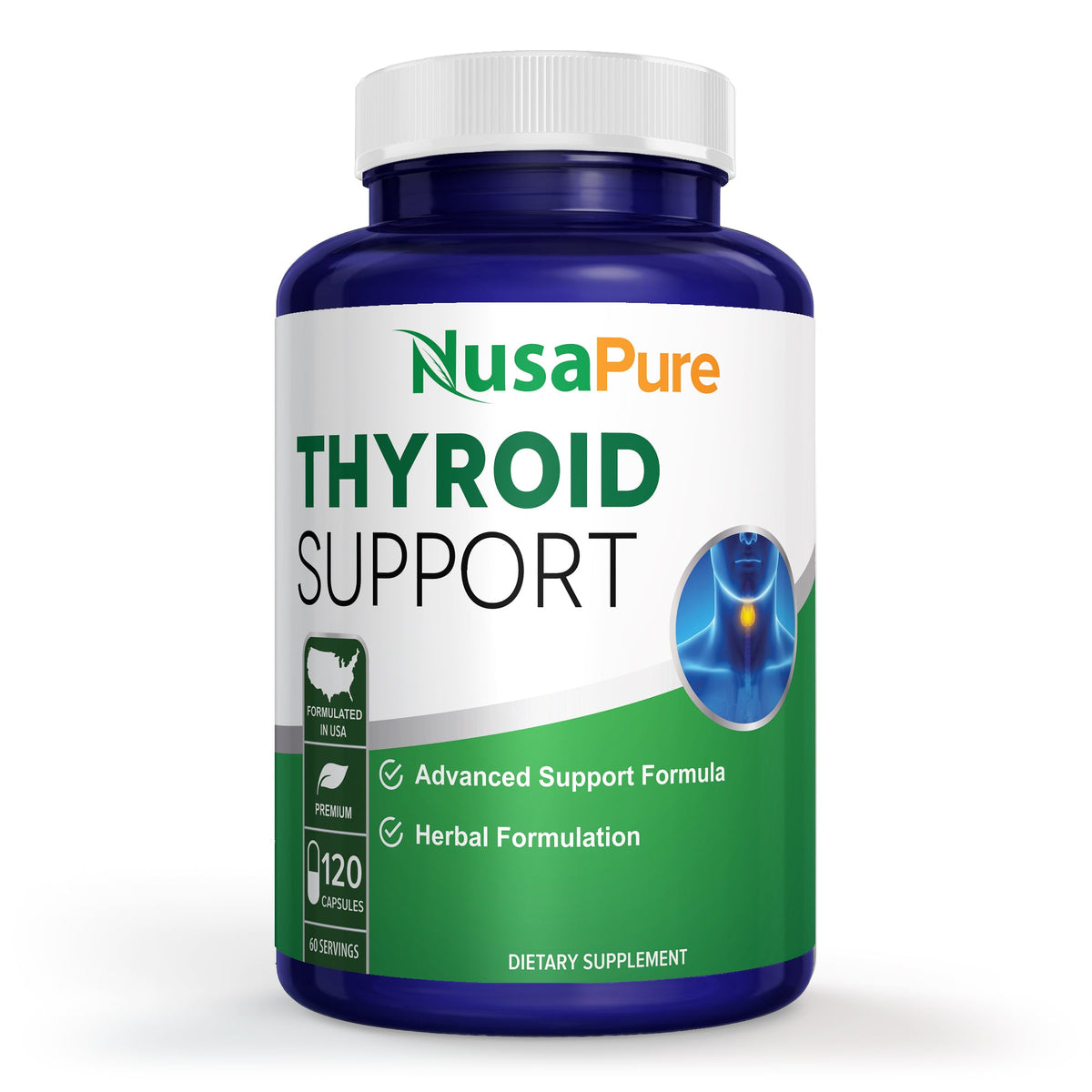 NusaPure Thyroid Support Supplement (Non-GMO) 120 caps, Ashwaganda, Iodine, Zinc, kelp, Vitamin B12, L-Tyrosine, Selenium, Copper