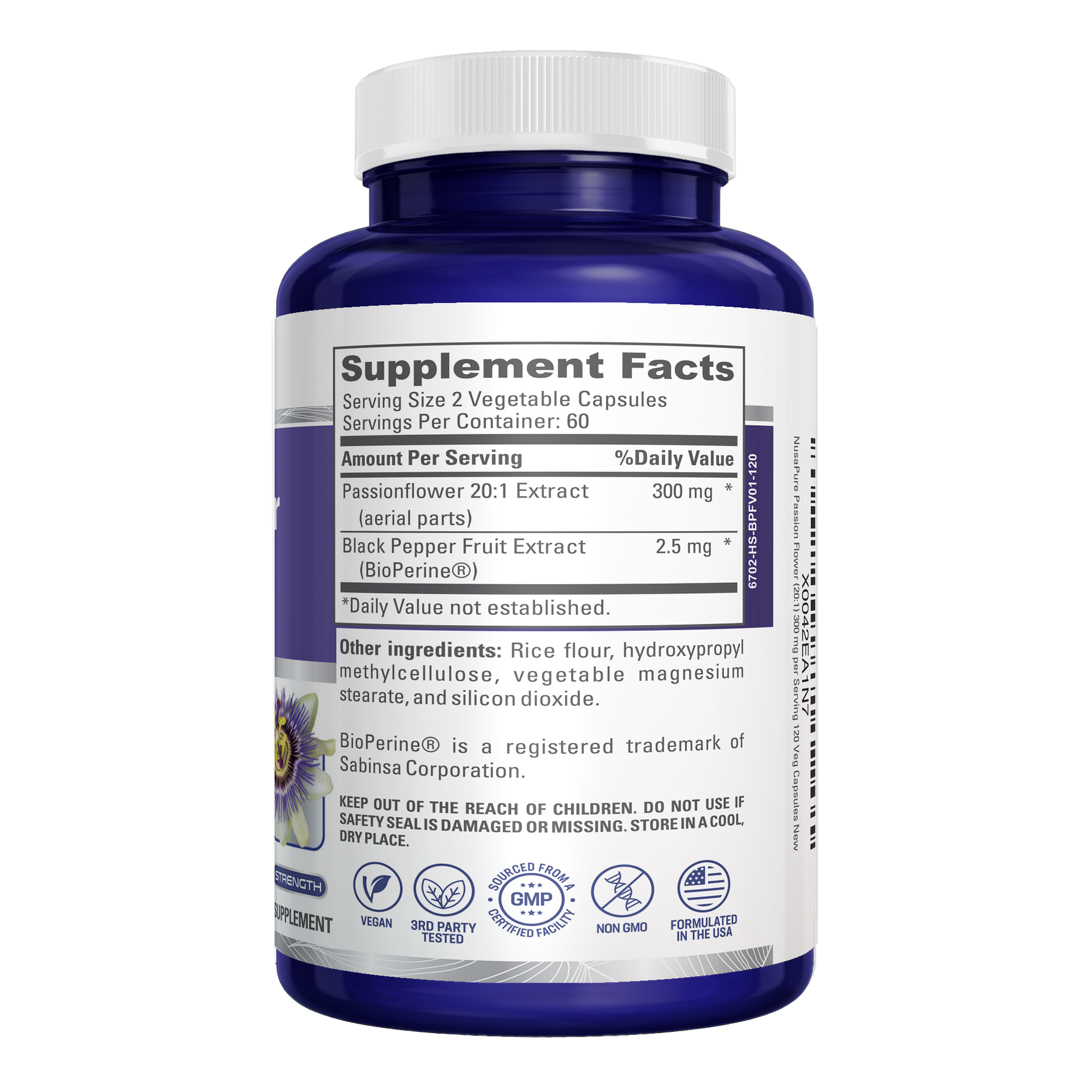 NusaPure Passion Flower 20:1 Extract, 300 mg, 120 Veggie Caps, Non-GMO, Bioperine, Extract Supplement