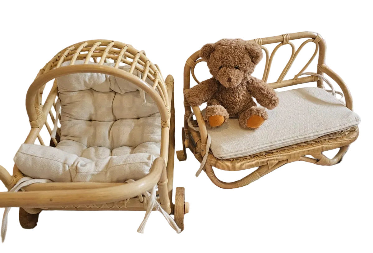 The Heirloom Doll Couch | Boho Montessori Doll Furniture | Eco-Friendly Pretend Play Sofa for Dolls
