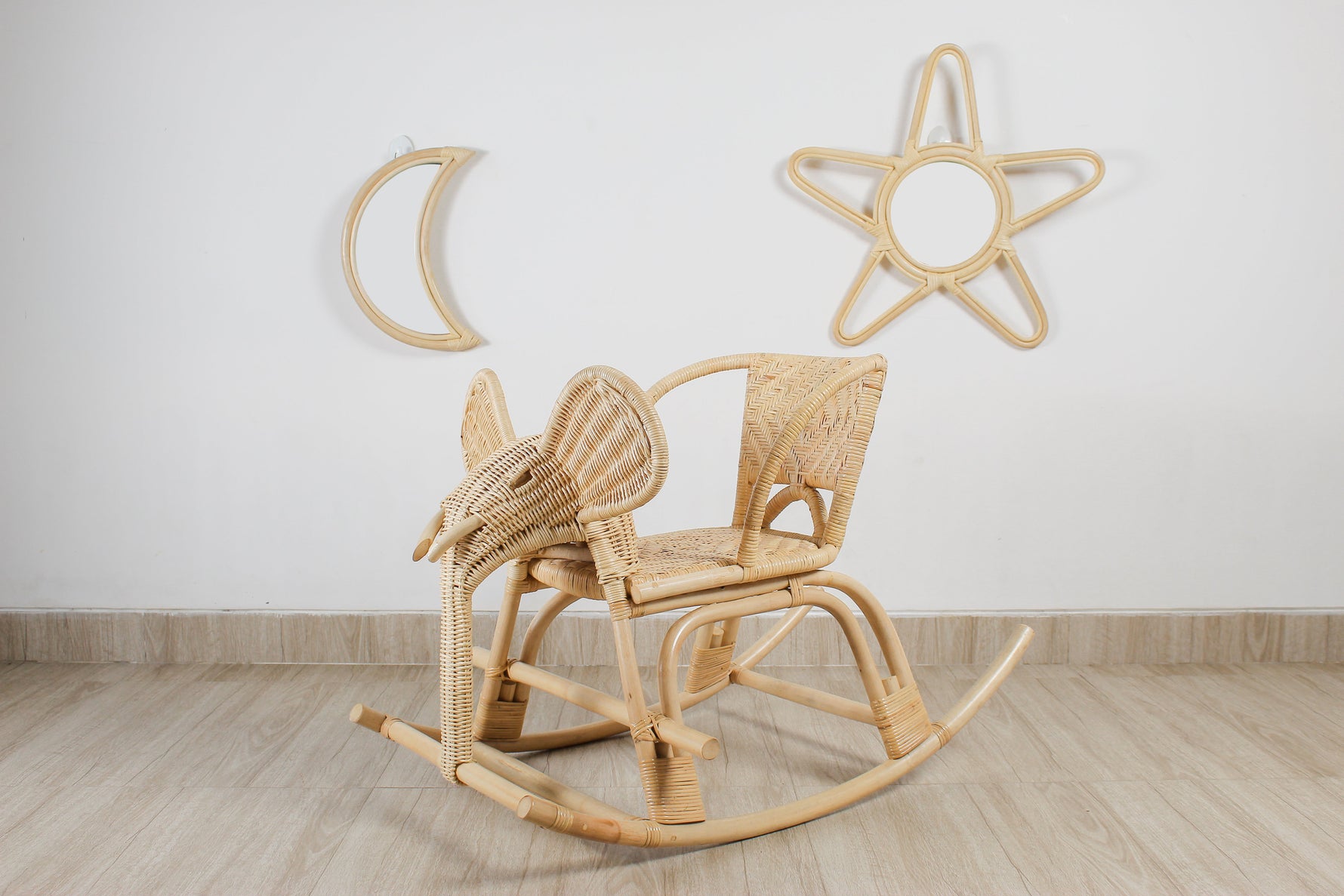 Rattan Moon Wall Mirror – Boho Space & Mystical Kids Room Decor