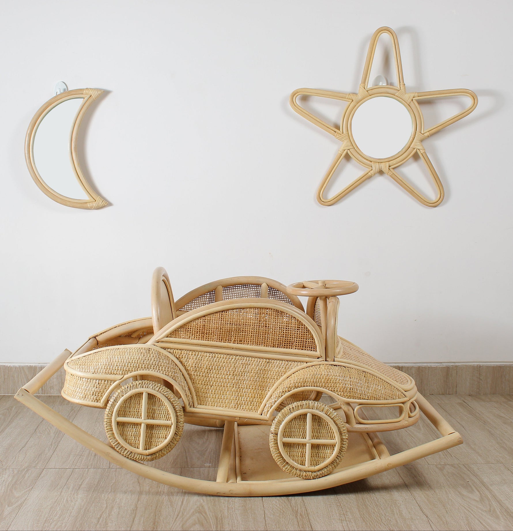 Vintage Inspired Rattan Rocking Car for Toddlers