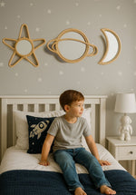 Rattan Star Wall Mirror – Boho & Space Kids Room Decor - Celestial Theme - Universe theme kids room