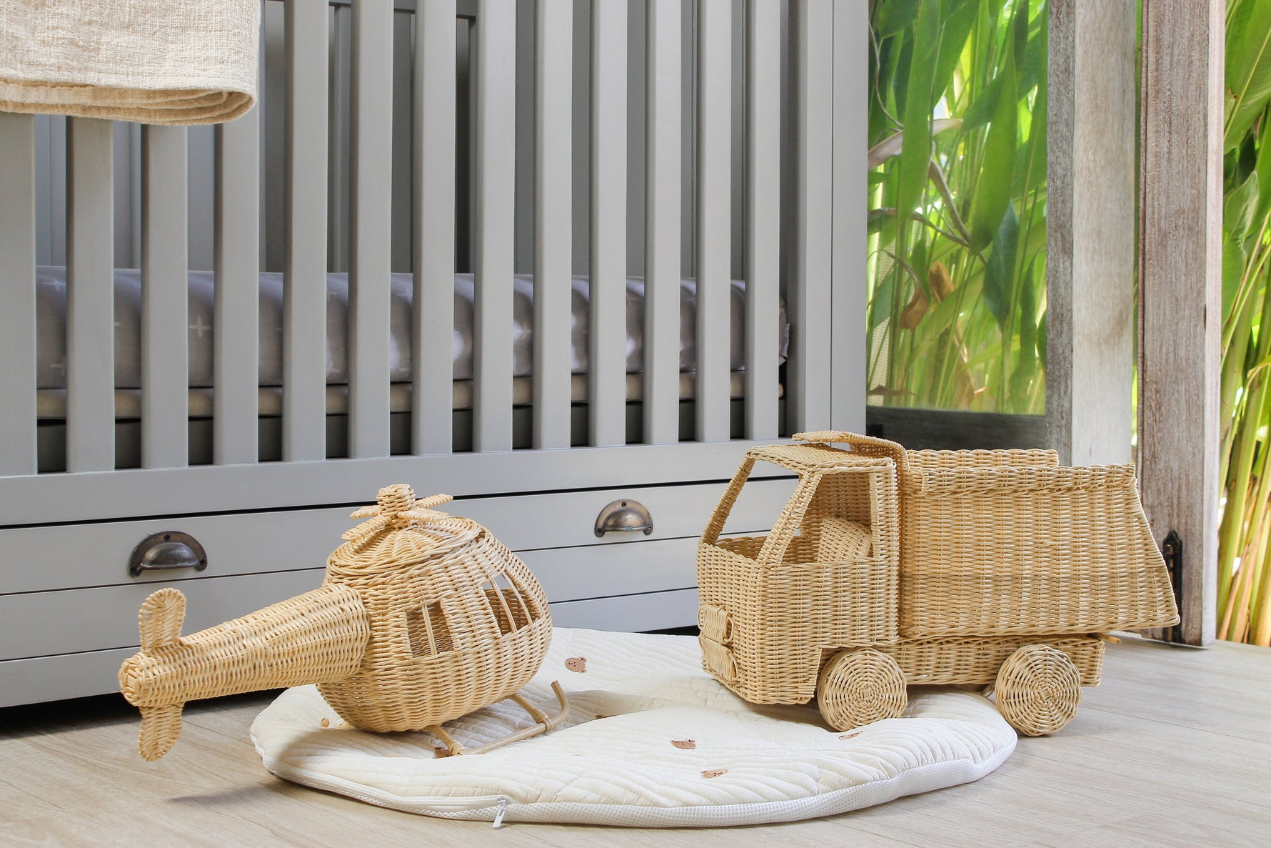 Rattan Toy Helicopter – Handcrafted Boho Pretend Play Toy for Kids | Montessori Airplane Nursery Decor