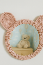 Kids Pink Rattan Teddy Bear Wall Mirror – Baby Girl Nursery & Kids Room Décor Gift