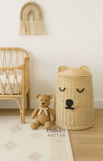 Rattan Bear Hamper Basket | Kids Toy Storage & Nursery Laundry Basket