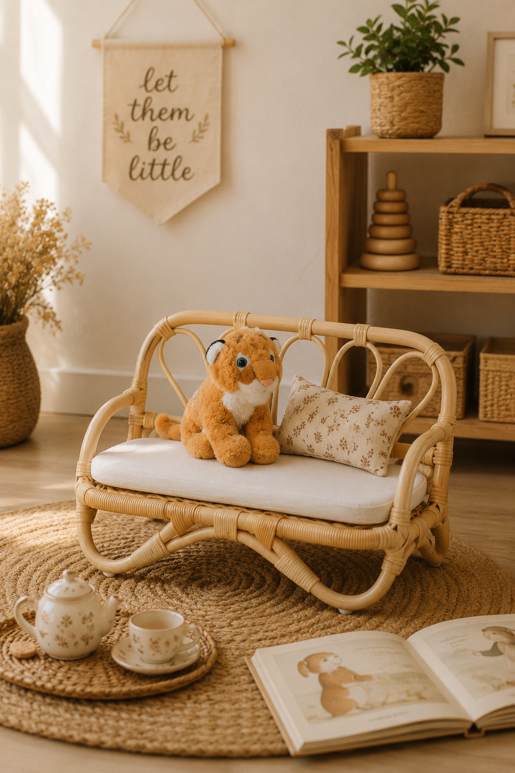 The Heirloom Doll Couch | Boho Montessori Doll Furniture | Eco-Friendly Pretend Play Sofa for Dolls