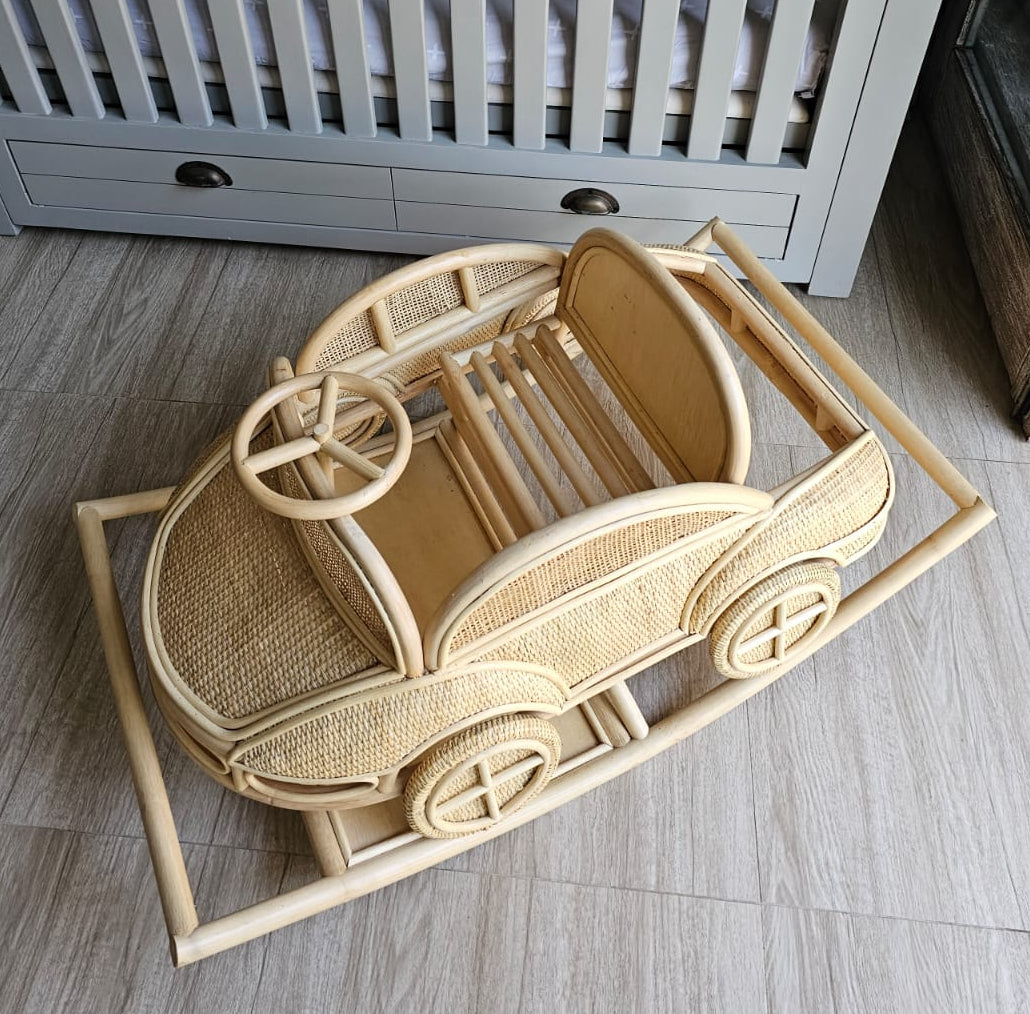 Vintage Inspired Rattan Rocking Car for Toddlers