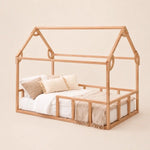 Twin Size Montessori House Bed for Kids with Fence