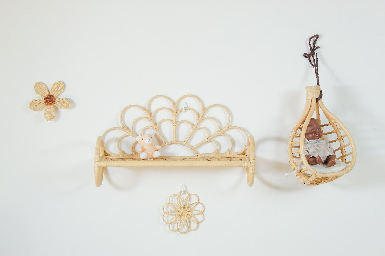 Rattan Doll Wall Hanger Chair – Boho Kids Room Decor & Gift for Girls | Handmade Nursery Wall Basket for Dolls