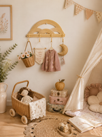 Montessori Rainbow Wall Hanger  |  Rattan Wall Rack | Boho Nursery Wall Hooks for Kids