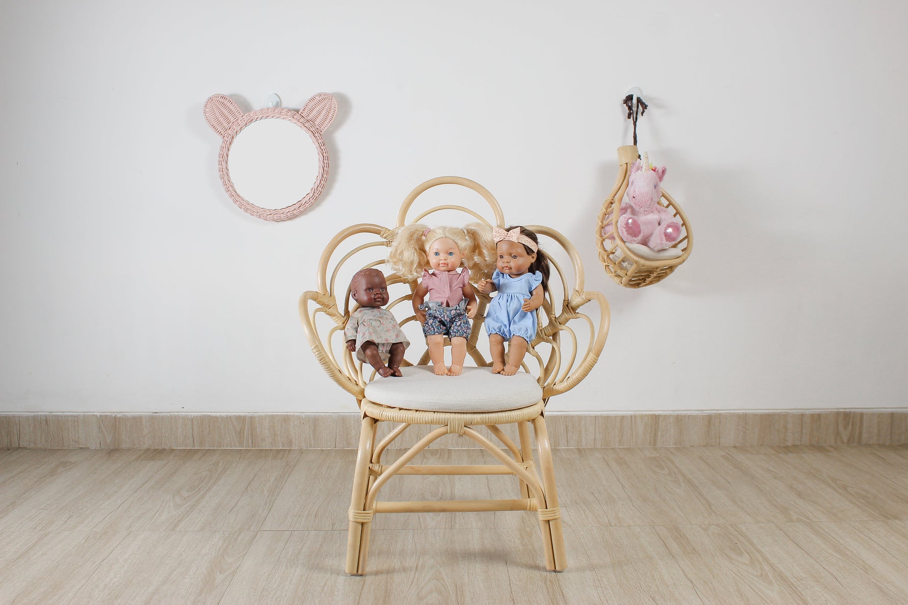 Kids Pink Rattan Teddy Bear Wall Mirror – Baby Girl Nursery & Kids Room Décor Gift
